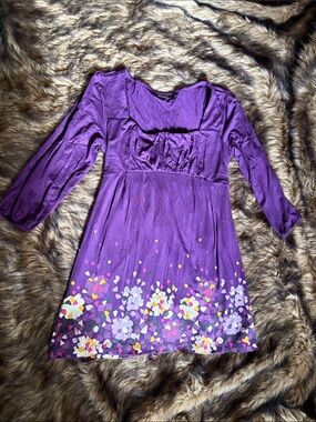 XSIDE 3/4 Sleeve Purple Floral Border Casual Dress